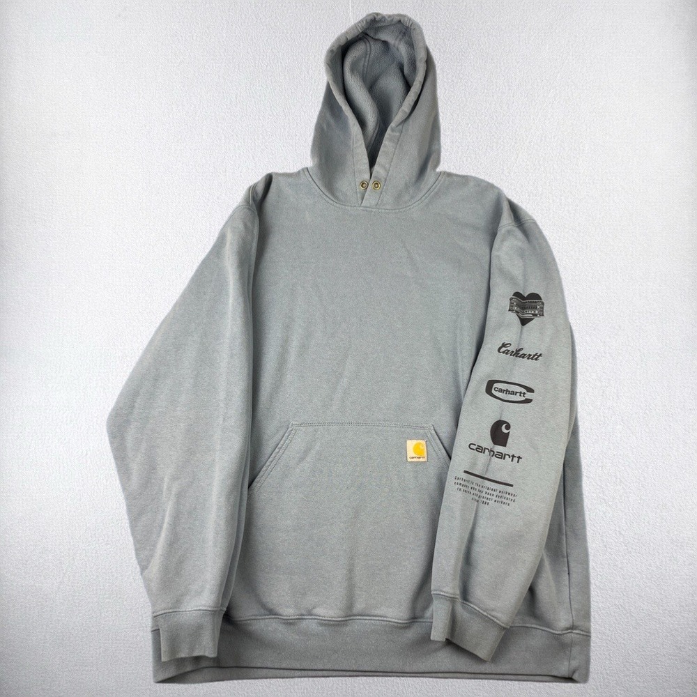 Carhartt Hoodie Mens 2XL Blue TS6228-M Loose Fit Graphic Sleeve Fleece Pullover